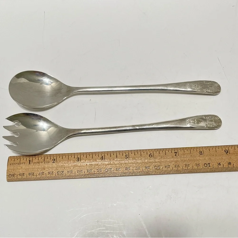 Vintage Silverplate Salad Serving Utensils Set Italy Scrolled Elegant Holiday 9